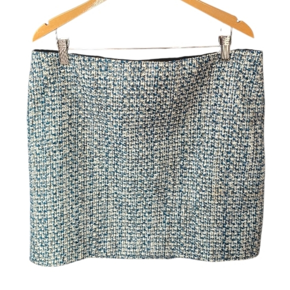 WHBM Tweed Teal Blue Straight Pencil Skirt 14 - Picture 2 of 8